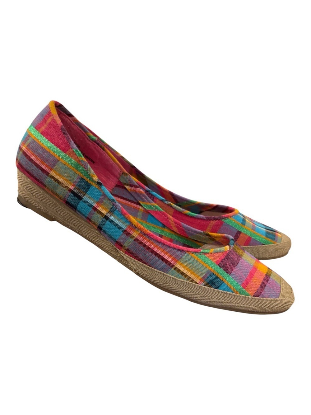 VTG MERONA BRIGHT MADRES PLAID CANVAS ESPADRILLES FLATS COTTAGECORE SZ 11 - Picture 2 of 7